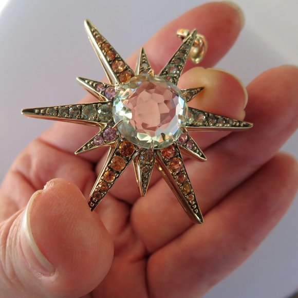 H Stern 18K Gold Diamond Sapphires Star XL Pendant - Picture 7 of 14